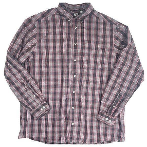 ROWM Red & Black Plaid LS Button Down Shirt LIghtweight Cotton Office Career XLT - Picture 1 of 8